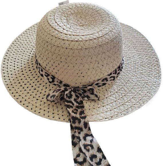 New Juncture Women's Sun Hat with Cheetah Print Ribbon - Picture 1 of 5